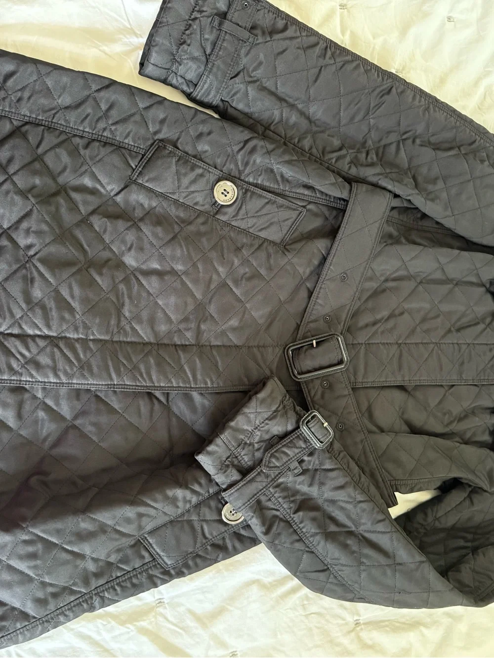 Burberry Quilted Black Trench Coat with Belted Waist - Picture 2 of 5